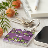 Jungle Bird Pattern Paarse Groene Tinten   Sleutelhanger (Voorkant Rechts)