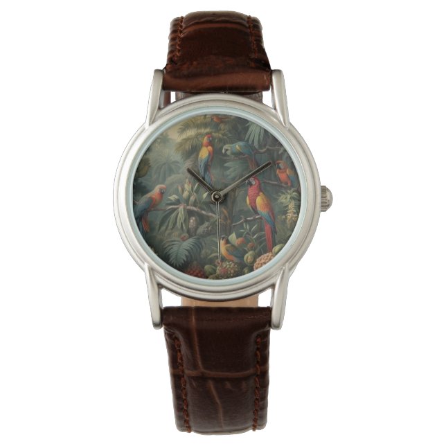 Jungle Chronograaf Rode Ara en Ananas Horloge (Voorkant)