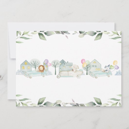 Jungle Dieren Auto's Groene Drive By Baby Shower Kaart (Achterkant)