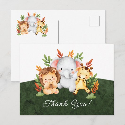 Jungle Dieren Baby Shower Bedankkaart Briefkaart (Voorkant / Achterkant)