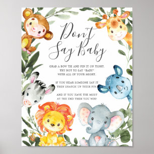 Jungle Dieren Baby Shower Zeg Niet Baby Bord Poster
