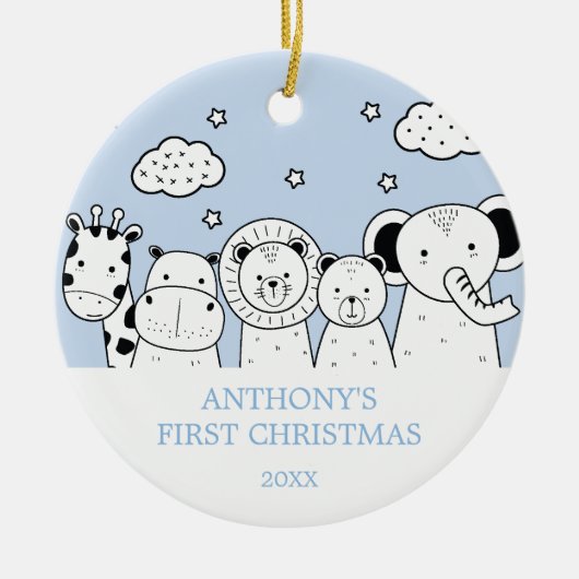 Jungle Dieren Baby's Eerste Kerst Ornament (Voorkant)