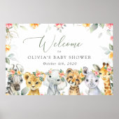 Jungle Dieren, Bloemen, Welkom Baby Shower Poster (Voorkant)