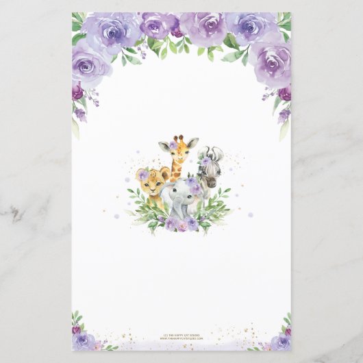 Jungle Dieren Bloemige Gelukwensen voor Baby Kaart (Achterkant)