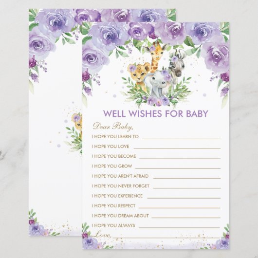 Jungle Dieren Bloemige Gelukwensen voor Baby Kaart (Voorkant / Achterkant)