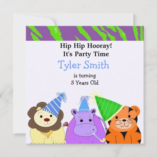 Jungle Dieren Feest Uitnodiging (Voorkant)