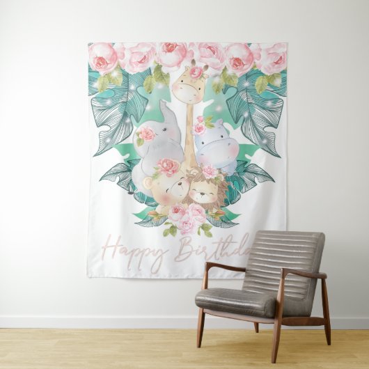 Jungle Dieren Gelukkige Verjaardag Wandkleed (In situ)