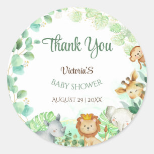 Jungle Dieren Goud Botanica Baby Shower Ronde Sticker