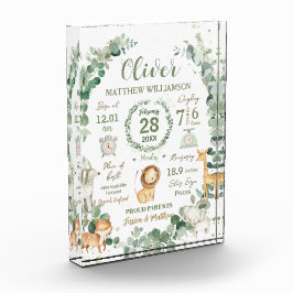 Jungle Dieren Groene Baby Geboorte Print Stats Fotoblokken