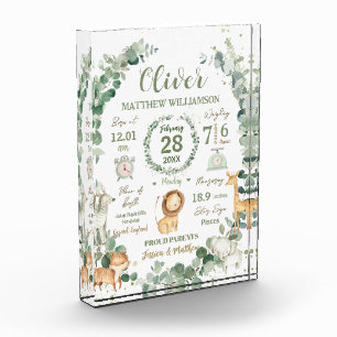 Jungle Dieren Groene Baby Geboorte Print Stats Fotoblokken