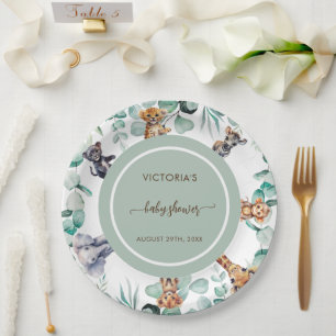 Jungle Dieren Groene Neutrale Baby Shower  Papieren Bordje