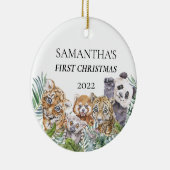 Jungle Dieren Knuffel Eerste Kerst Monogram Keramisch Ornament (Rechts)