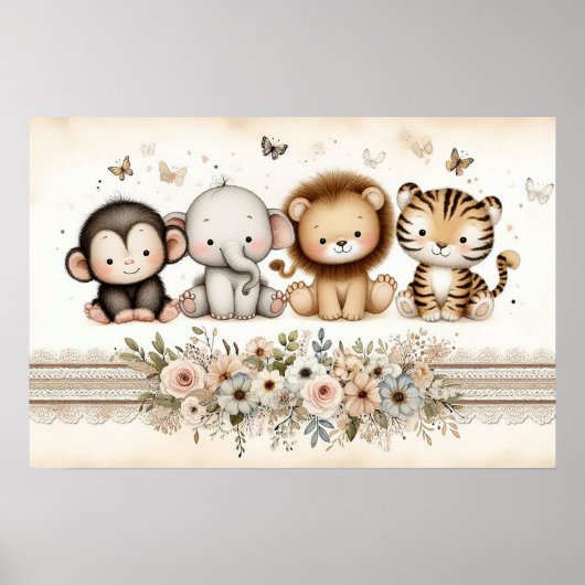 Jungle Dieren Nursery 2 Poster (Voorkant)