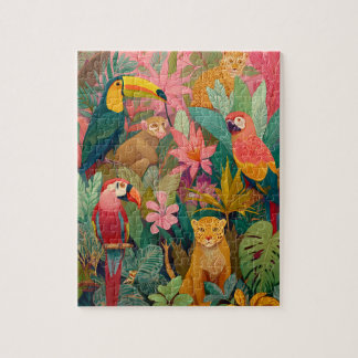 Jungle Dieren Puzzel – Luipaard en Tropische Vogel