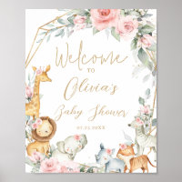 Jungle Dieren Roze Bloemige Baby Shower Welkom