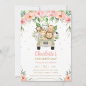 Jungle Dieren Safari Auto Roze Bloemenslingers Ver Kaart (Voorkant)