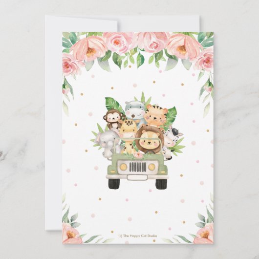 Jungle Dieren Safari Auto Roze Bloemenslingers Ver Kaart (Achterkant)