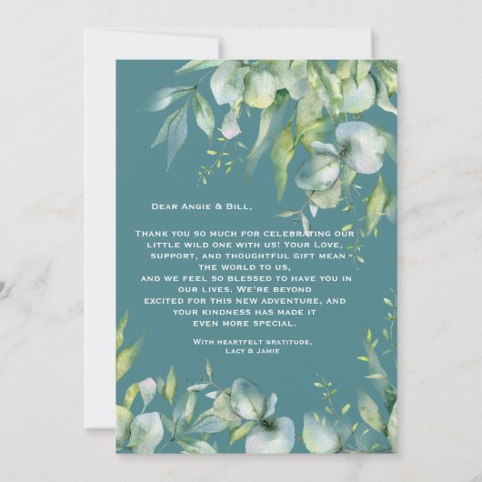 Jungle Dieren Safari  Baby Shower Bedankkaart Kaart (Achterkant)