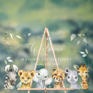 Jungle Dieren, Safari, Eerste Verjaardag Welkom Acryl Bord