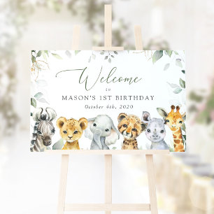Jungle Dieren, Safari, Eerste Verjaardag Welkom Poster