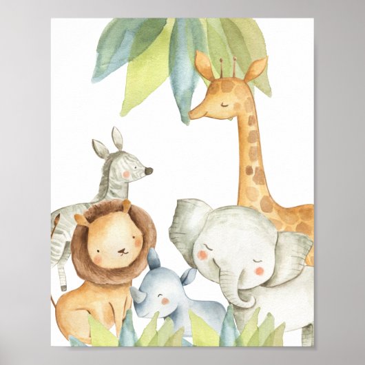 Jungle Dieren Safari Kinderen Schattig Poster (Voorkant)