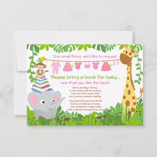 Jungle Dieren Safari Meisje Baby Shower Boek Kaart (Voorkant)
