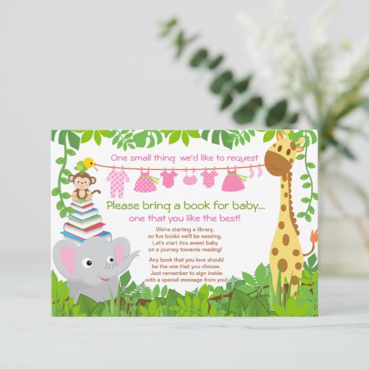 Jungle Dieren Safari Meisje Baby Shower Boek Kaart (Staand voorkant)