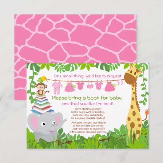 Jungle Dieren Safari Meisje Baby Shower Boek Kaart (Voorkant / Achterkant)