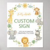 Jungle Dieren Safari Verjaardagsfeest Tafelbord Poster (Voorkant)