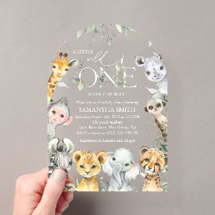 Jungle Dieren, Safari, Wilde, Baby Shower Acryl Uitnodigingen