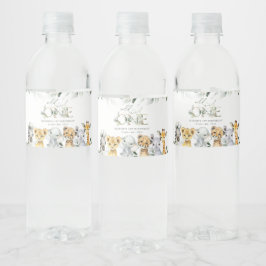 Jungle Dieren, Safari, Wilde, Eerste Verjaardag Waterfles Etiket