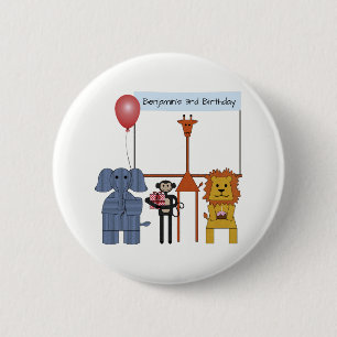 Jungle Dieren Verjaardagsfeestje Knop - op wit Ronde Button 5,7 Cm