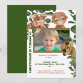 Jungle dieren wilde thema foto verjaardagsfeestje kaart (Voorkant / Achterkant)