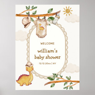 Jungle Dino Waslijn Jongen Baby Shower Welkom Poster