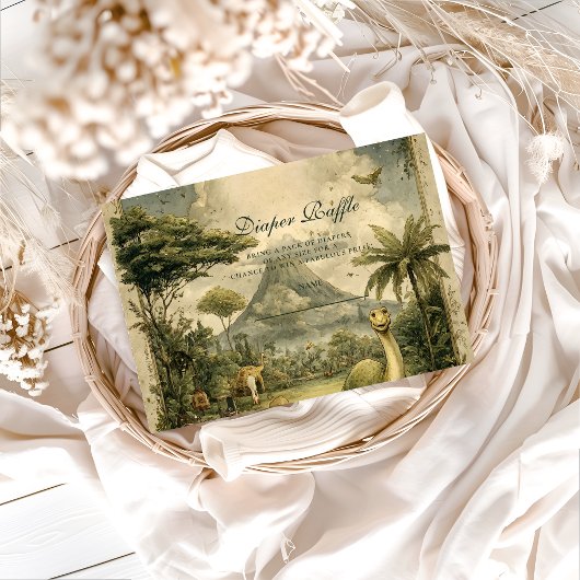 Jungle Dinosaur Baby Shower Diapper Raffle Informatiekaartje