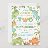 Jungle Dinosaur Cute Boy 2nd Birthday Party Kaart (Voorkant)