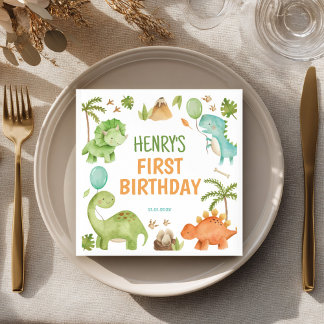 Jungle Dinosaur Cute Boy Birthday Party Napkins Servet