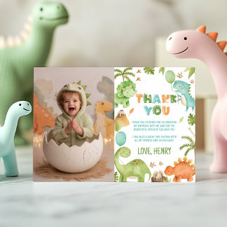 Jungle Dinosaur Cute Boy Birthday Party Photo Bedankkaart