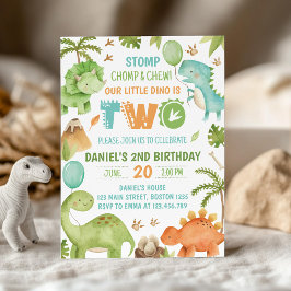 Jungle Dinosaur Cute Jongen 2e Verjaardagsfeestje Kaart