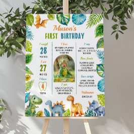 Jungle Dinosaur Eerste Verjaardag Mijlpaal Bord Poster