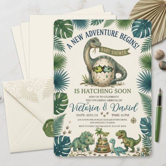 Jungle Dinosaur Komen Eraan Baby Shower Uitnodigin Kaart