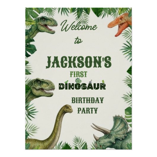 Jungle Dinosaur Roar Welcome Birthday Sign Perfect Poster (Voorkant)