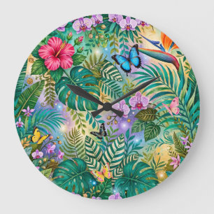 Jungle Fantasie Vlinders Bloemen Opgewekt Grote Klok