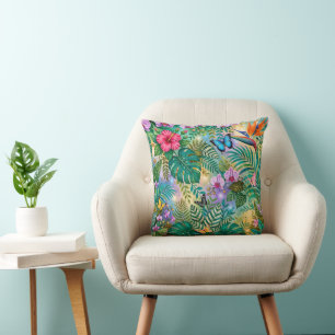 Jungle Fantasie Vlinders Bloemen Opgewekt Kussen