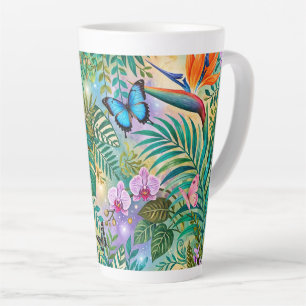 Jungle Fantasie Vlinders Bloemen Opgewekt Latte Mok