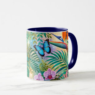Jungle Fantasie Vlinders Bloemen Opgewekt Mok