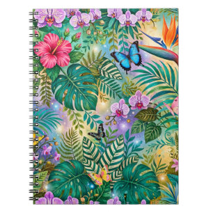 Jungle Fantasie Vlinders Bloemen Opgewekt Notitieboek