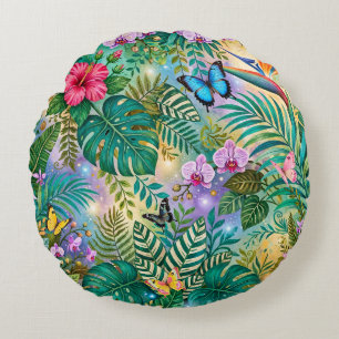 Jungle Fantasie Vlinders Bloemen Opgewekt Rond Kussen