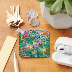 Jungle Fantasie Vlinders Bloemen Opgewekt Sleutelhanger