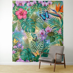 Jungle Fantasie Vlinders Bloemen Opgewekt Wandkleed